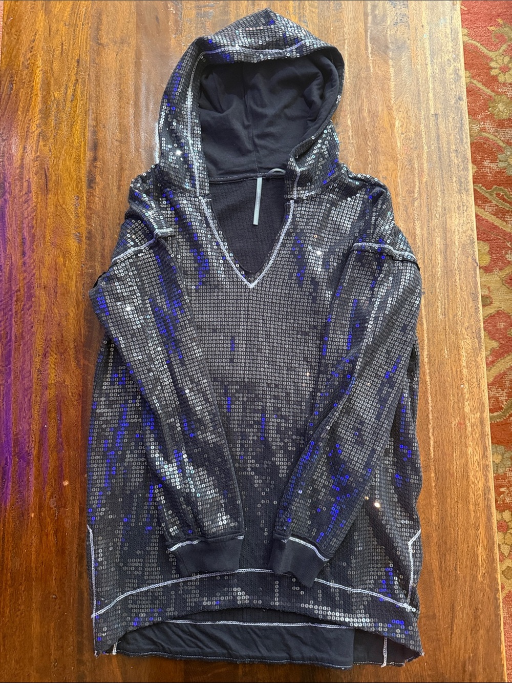 Anthropologie Black Sequin Hooded Sweatshirt